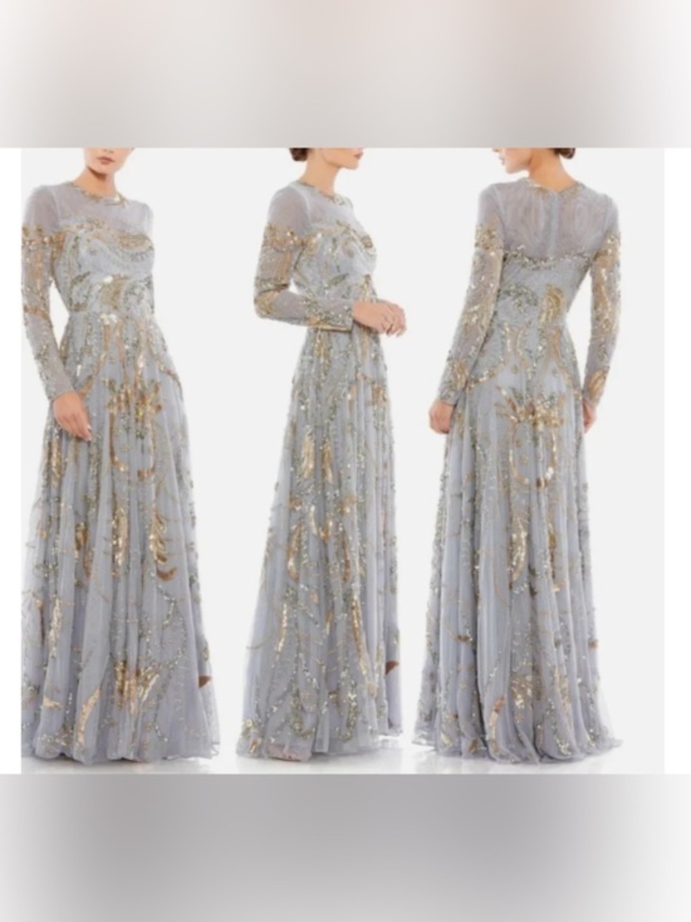 MAC DUGGAL Long Sleeve Embellished Illusion Evening Gown Sz: 6